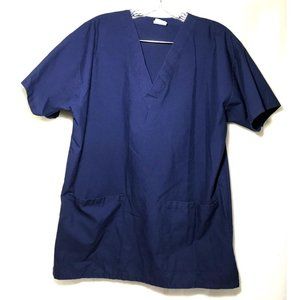 Medline ComfortEase Womens Scrub Top Front Pockets Size Medium Navy Blue